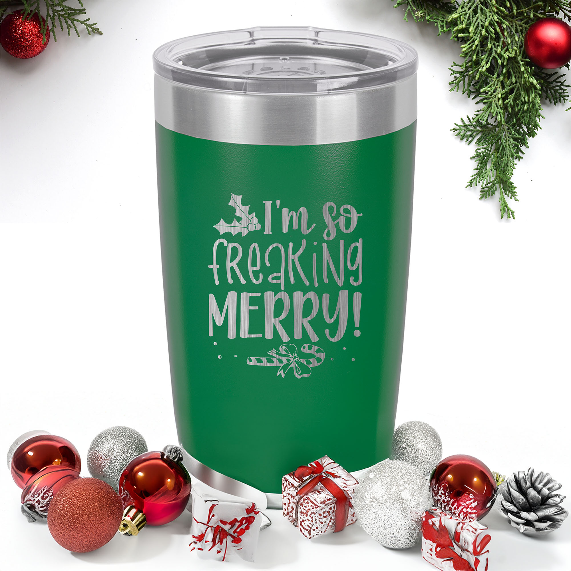 (New!) Holiday Merry - Green Polar Camel 16 oz. Pint with Slider